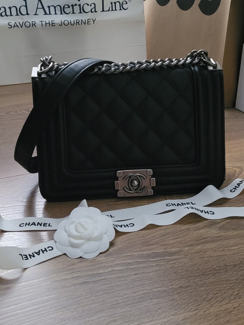Black Quilted Shoulder Bag with Silver Hardware